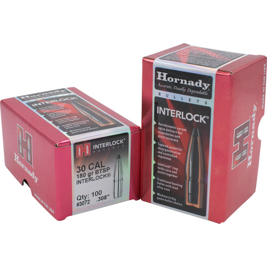 Hornady Traditional Rifle Bullets 30 Cal. .308 180 Gr. Btsp Interlock 100 Box