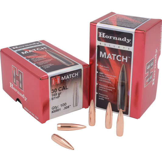 Hornady Match Bullets 30 Cal. .308 168 Gr. Bthp Match 100 Box